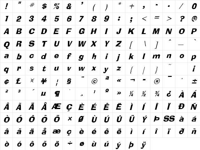 Blox Italic font glyphpreview