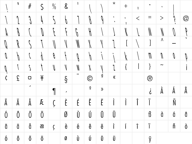 CatScratch Thin Rev Italic Regular font glyphpreview