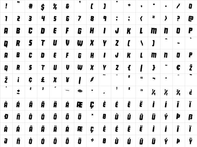 Deathblood Rotated 2 Regular font glyphpreview