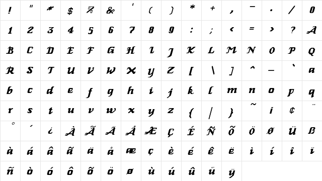 Relbe-Italic Regular font glyphpreview
