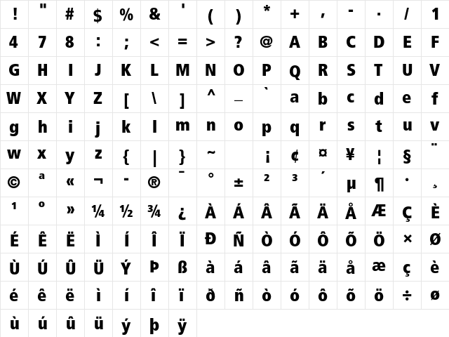 Frutiger LT Std 87 Extra Black Condensed font glyphpreview