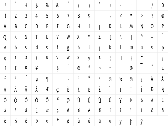 FrancoThin Normal font glyphpreview
