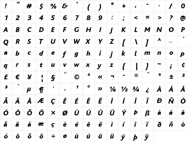 Bliss Regular font glyphpreview