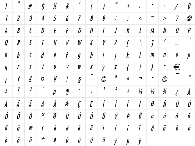 FujiCondensed Italic font glyphpreview
