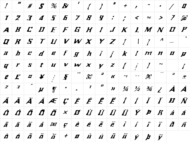 FZ WARPED 43 ITALIC Normal font glyphpreview