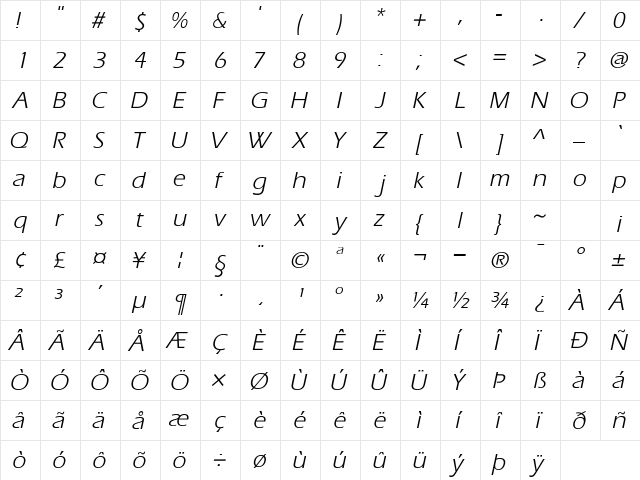 AquilineBook Italic font glyphpreview