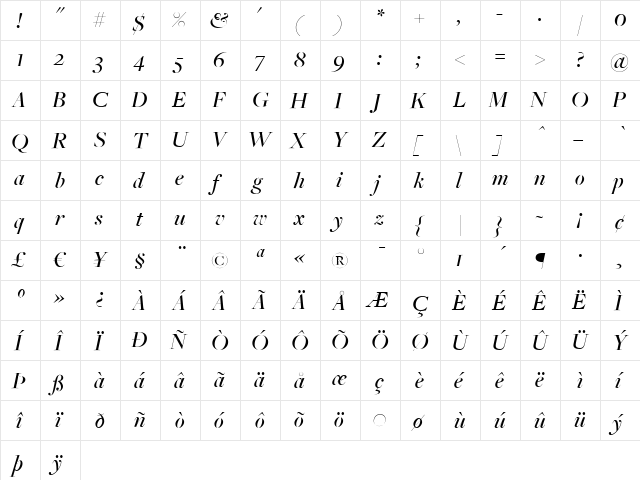 FreightBigMediumItalic Regular font glyphpreview