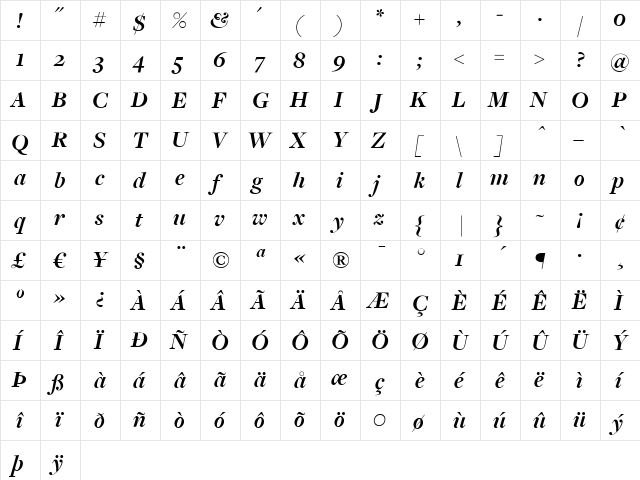 FreightDispBoldItalic Regular font glyphpreview