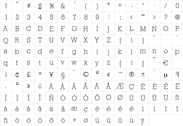 Stafford-Xlight Regular font glyphpreview