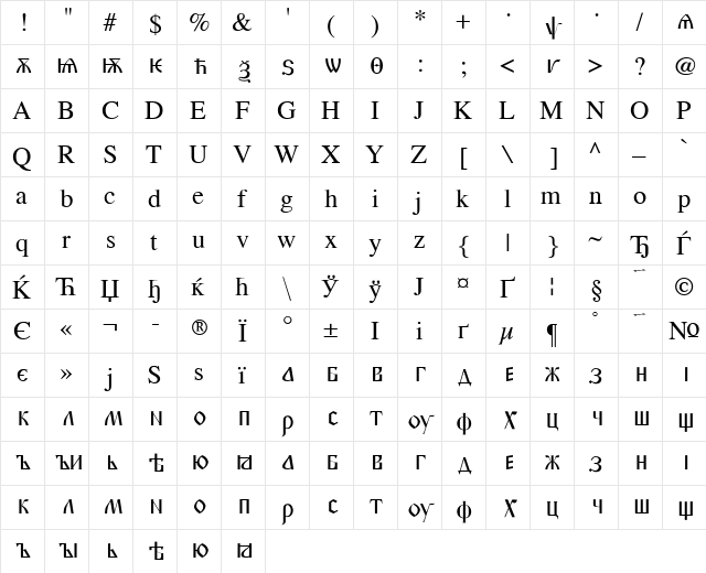 Old Church Slavonic Cyr Regular font glyphpreview