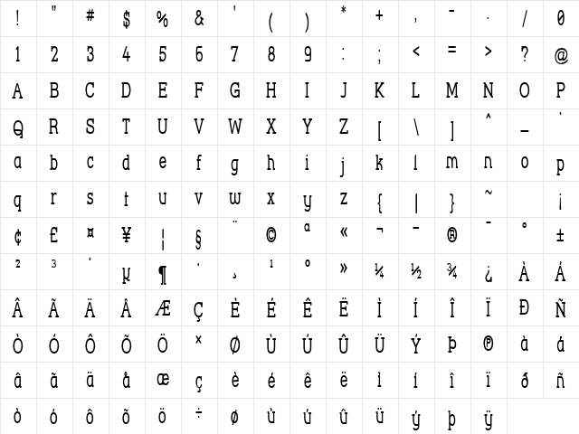 Street Corner Slab Narrow Regular font glyphpreview