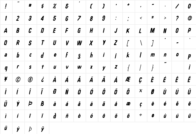 CallimarkerCondensed Italic font glyphpreview