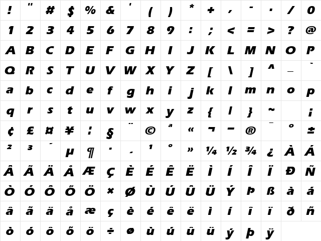 Aquiline BlackItalic font glyphpreview