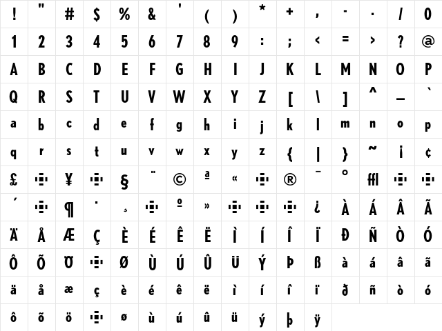 Nobel BoldCondensed font glyphpreview