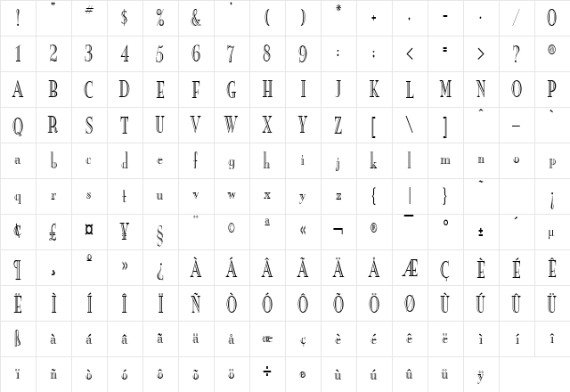 New Eng. Engr. Condensed Normal font glyphpreview