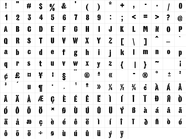 StencilSet Black font glyphpreview