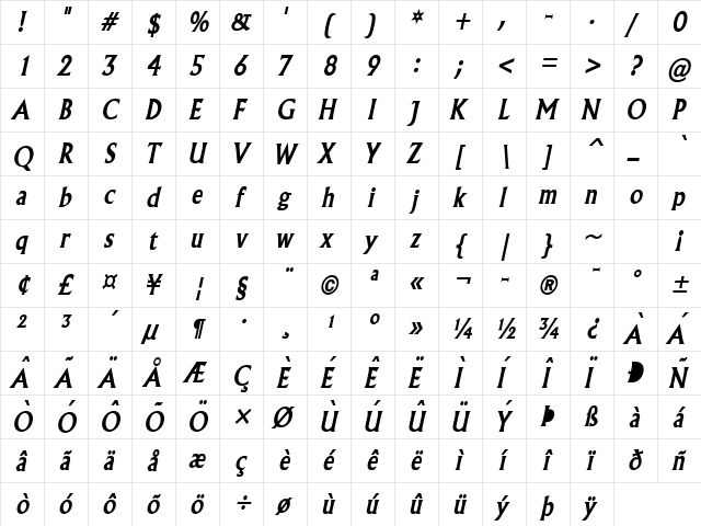 Flair Condensed BoldItalic font glyphpreview