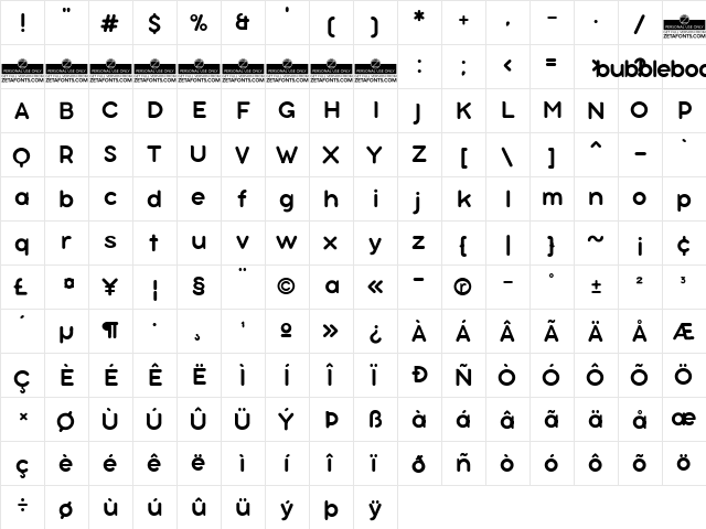 Bubbleboddy Neue Trial Regular font glyphpreview