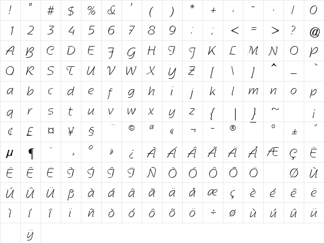 SentimentalScriptLightSSK Regular font glyphpreview