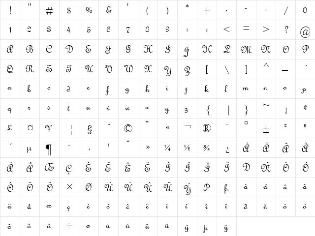 FrenchScript Regular font glyphpreview
