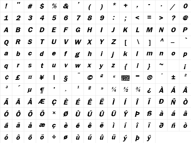 Frankfurt Bold Italic font glyphpreview