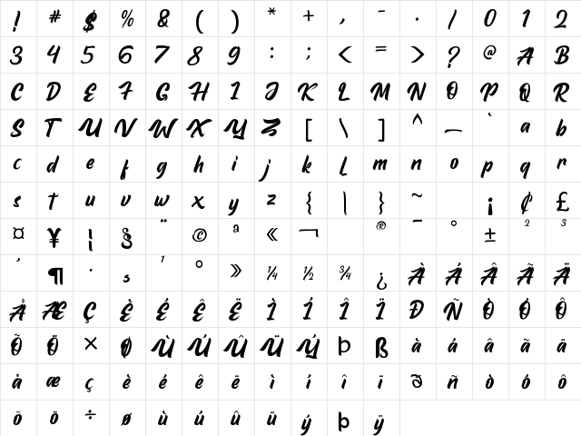 Mistrain Regular font glyphpreview