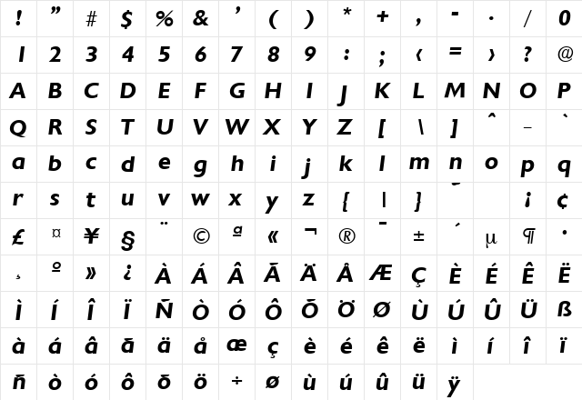 Chantilly-Serial BoldItalic font glyphpreview