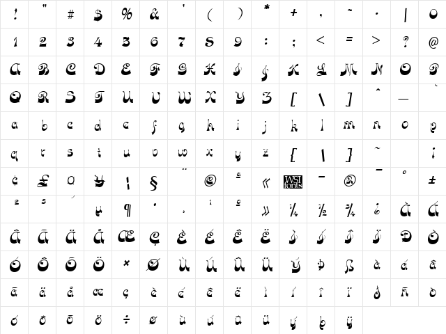 FunkyFaceUpright Regular font glyphpreview