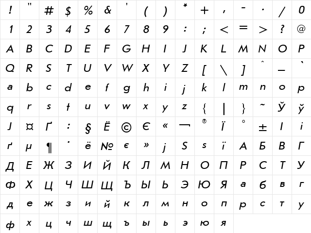 UkrainianJournalSans Italic font glyphpreview