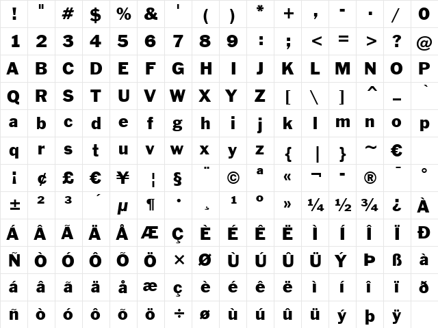 FrankGoth BT Roman font glyphpreview