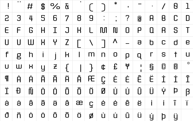 Quota Bold Ext. font glyphpreview