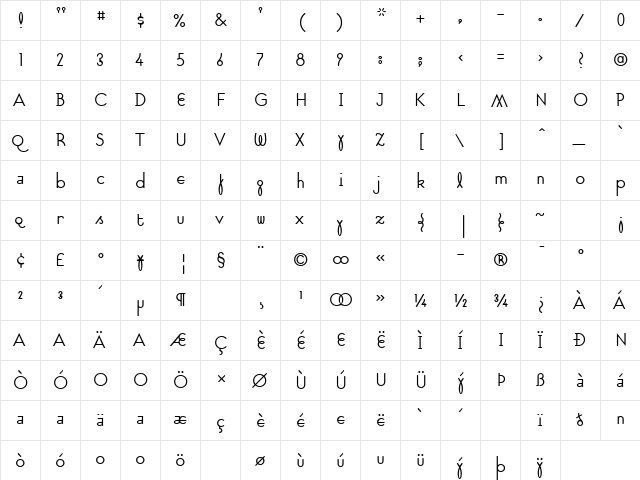 SuburbanLight Regular font glyphpreview