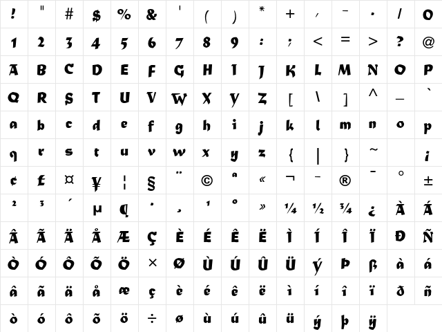 Matura MT Std Regular font glyphpreview