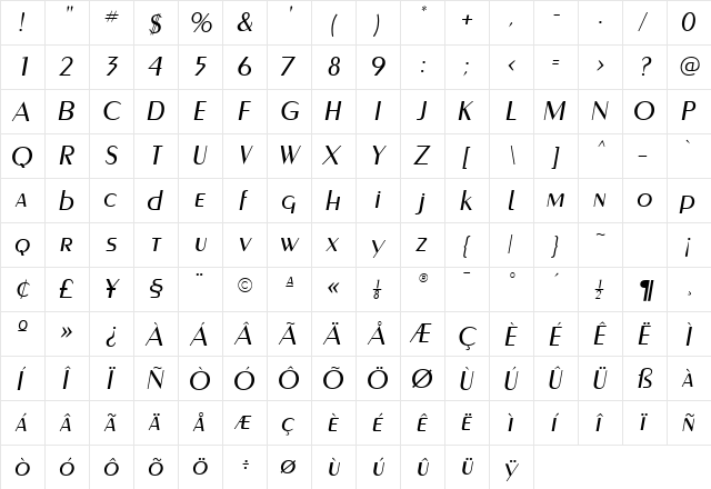 Carnati SSi Italic font glyphpreview