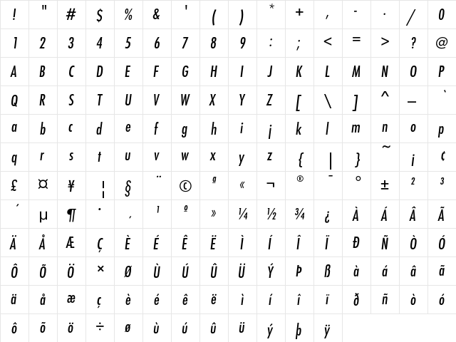 FuturaEF MediumCondObl font glyphpreview