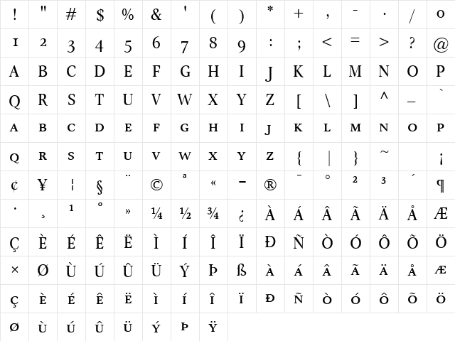 Omnibus SmallCaps Regular font glyphpreview