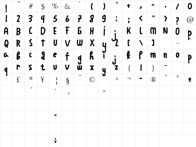 over the moon Regular font glyphpreview