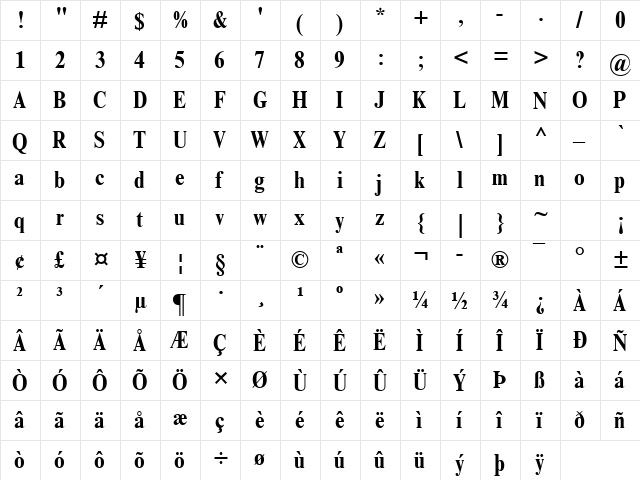 Times NR Condensed Bold font glyphpreview