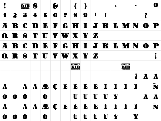Seville Kid Regular font glyphpreview