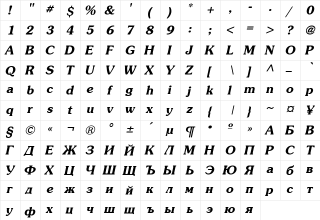 AG_Souvenir Bold Italic font glyphpreview