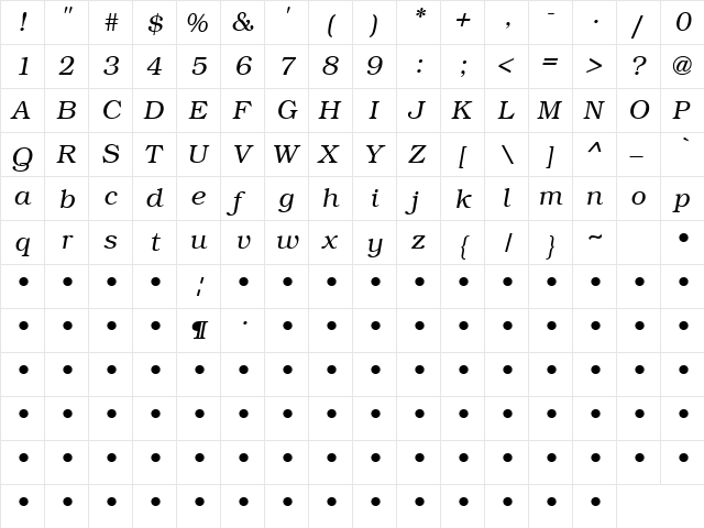 QTBookmann Italic font glyphpreview