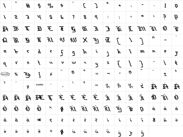 Redcoat Leftalic Italic font glyphpreview