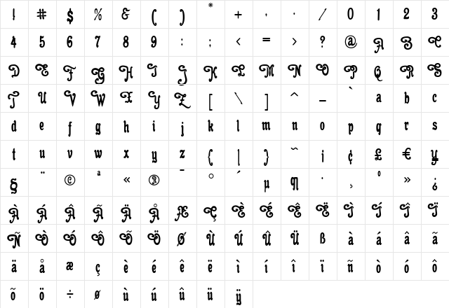 Cacao Plain Swashes Regular font glyphpreview