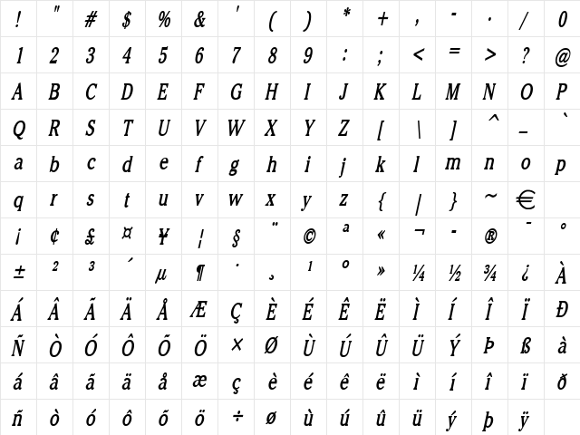 ChelseyThin BoldItalic font glyphpreview