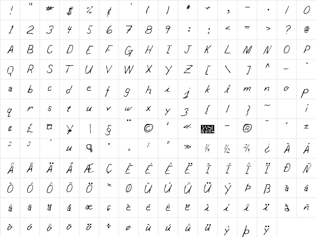 DarbysHand Regular font glyphpreview