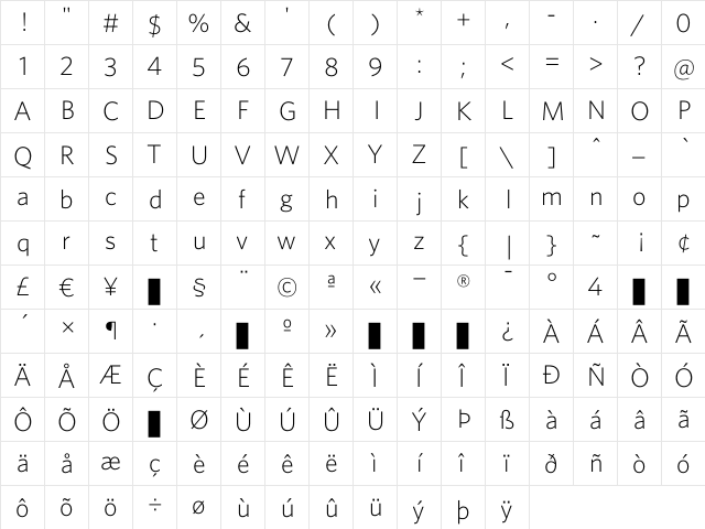 Whitney Light font glyphpreview