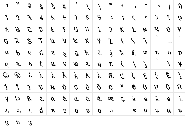 FZ WACKY 53 LEFTY Normal font glyphpreview