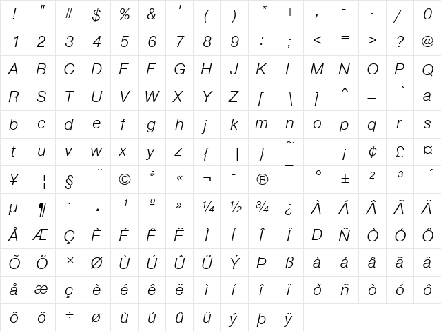 NimbusSanNovT Italic font glyphpreview