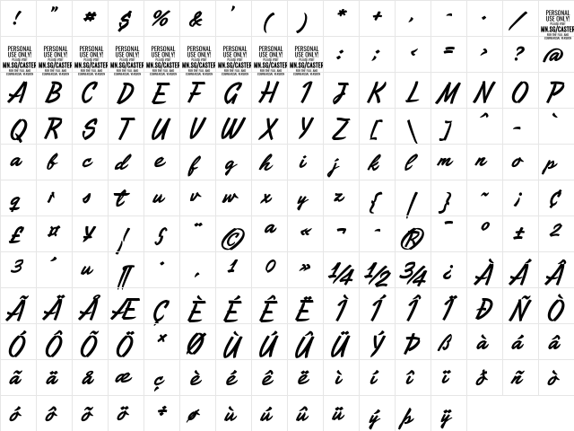 Caster PERSONAL USE ONLY Regular font glyphpreview
