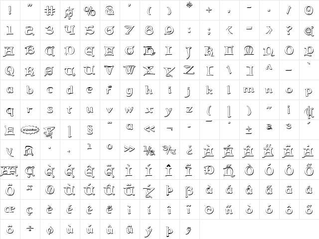 Queen & Country 3D Regular font glyphpreview